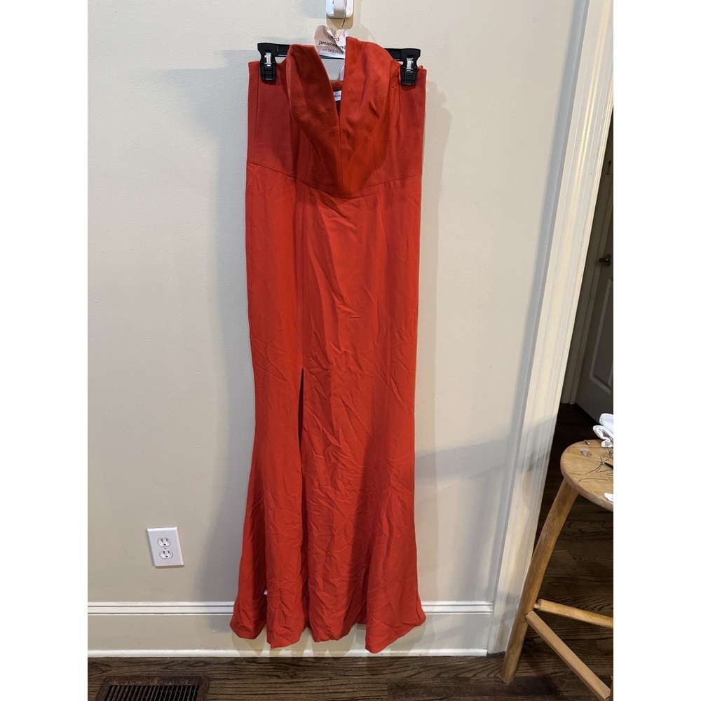 Dress the Population Fernanda Maxi Dress Strapless V Neck‎ Gown Poppy Orange L - Picture 5 of 14